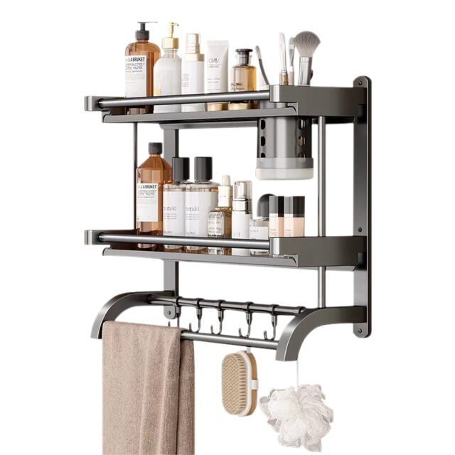 Drill-Free 3-Tier Chrome Bathroom Shelves Kenya with Towel Bar