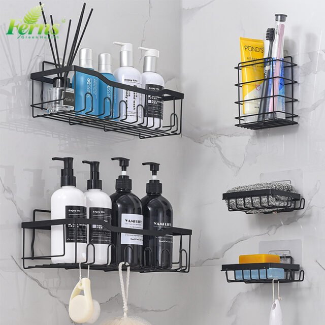 Premium Wall-Mounted Black Shower Caddy Kenya - Rustproof Corner Organizer